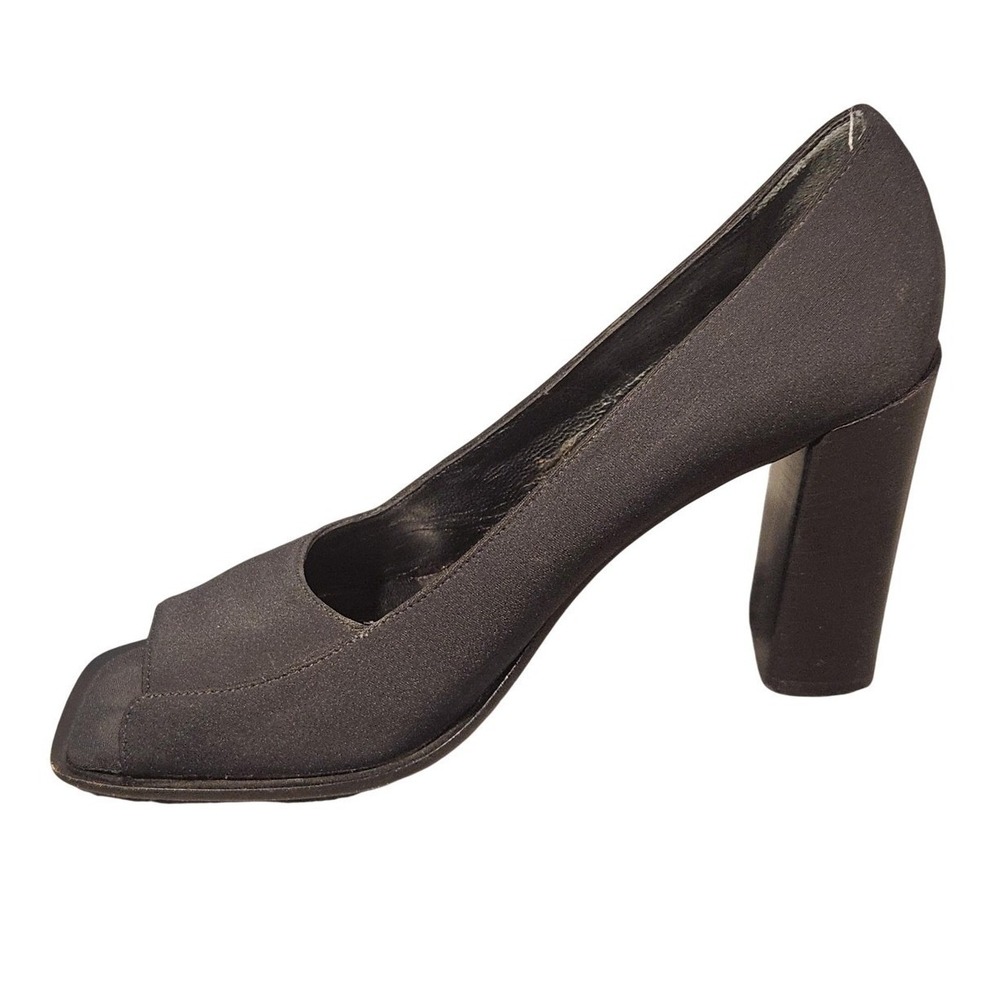 Via Spiga Shoes Womens Size 8 Black Open Toe Block Heel Dress Pumps Made Italy